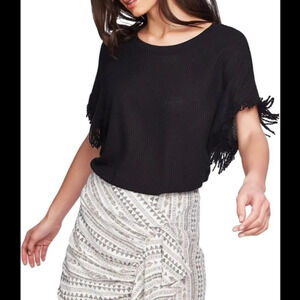 NWT 1. STATE Fringe Sleeve Honeycomb  Knit Top